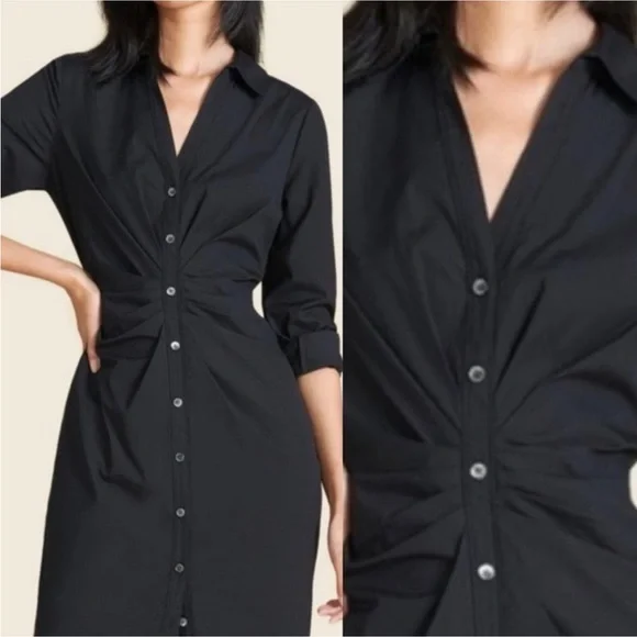 NWT Veronica Beard Cita Black Ruched Shirtdress Sz 4 - Picture 3 of 13